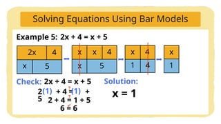 Grade 7 Mathematics: Solving Algebraic Equations Using Bar Models | PPTX