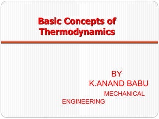 BY
K.ANAND BABU
MECHANICAL
ENGINEERING
Basic Concepts of
Thermodynamics
 