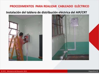 PROCEDIMENTOS PARA REALIZAR CABLEADO ELÉCTRICO
Instalación del tablero de distribución eléctrica del AIP/CRT
© OTIC - Ministerio de Educación 2015 Diapositiva 22
 