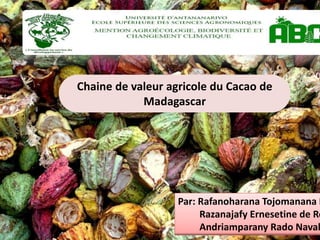 Chaine de valeur agricole du Cacao de
Madagascar
Par: Rafanoharana Tojomanana R
Razanajafy Ernesetine de Ro
Andriamparany Rado Naval
 