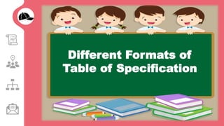 Different Formats of
Table of Specification
 