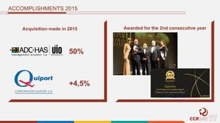 ACCOMPLISHMENTS 2015
Acquisition made in 2015
50%
+4,5%
Awarded for the 2nd consecutive year
 