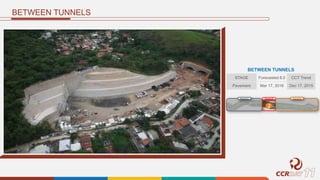 BETWEEN TUNNELS
Segmento 01 Segmento 02 Segmento 03
2
BETWEEN TUNNELS
STAGE Forecasted 8.0 CCT Trend
Pavement Mar 17, 2016 Dec 17, 2015
 