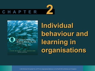 © 2003 McGraw-Hill Australia Pty Ltd PPTs t/a Organisational Behaviour on the Pacific Rim by McShane and Travaglione
C H A P T E RC H A P T E R 22
IndividualIndividual
behaviour andbehaviour and
learning inlearning in
organisationsorganisations
 