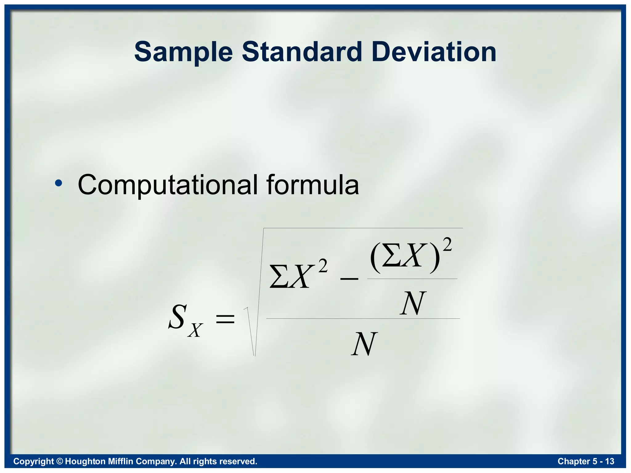 Sample Standard Deviation Computational formula 