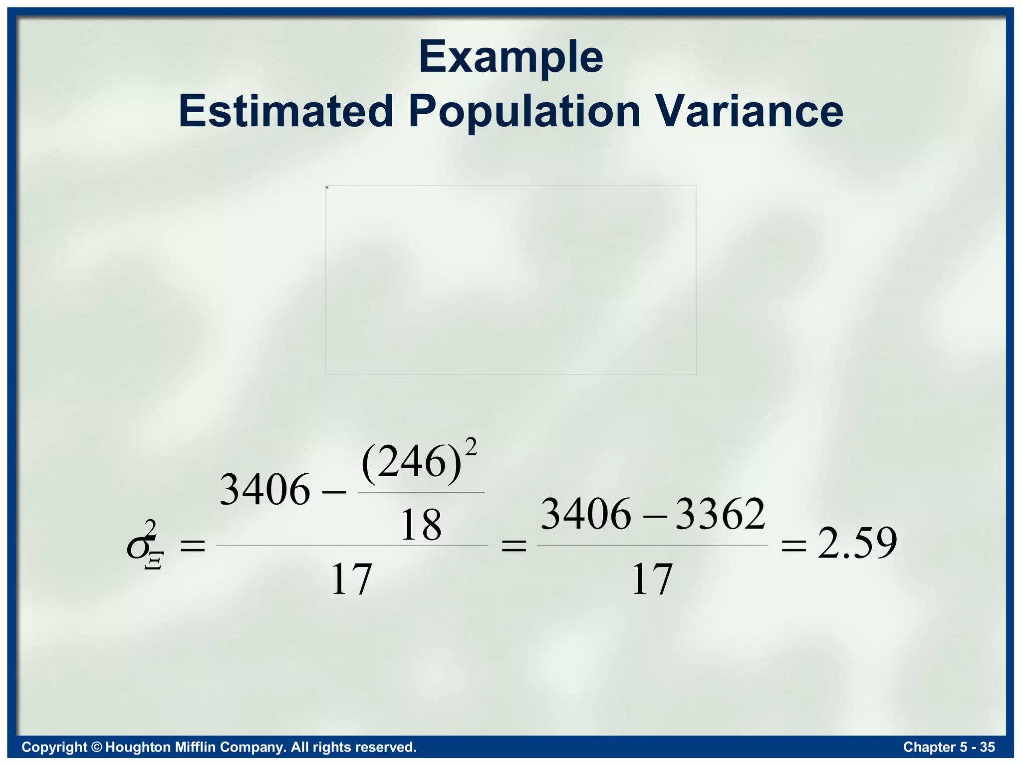 Example Estimated Population Variance 
