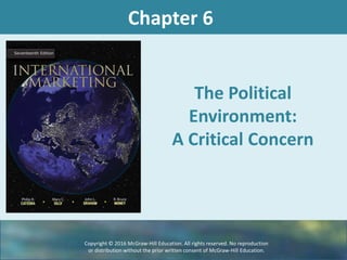 The Political
Environment:
A Critical Concern
Chapter 6
Copyright © 2016 McGraw-Hill Education. All rights reserved. No reproduction
or distribution without the prior written consent of McGraw-Hill Education.
 