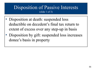Disposition of Passive Interests
                    (slide 1 of 3)


• Disposition at death: suspended loss
  deductible ...