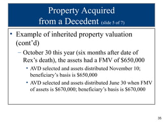 Property Acquired
          from a Decedent (slide 5 of 7)
• Example of inherited property valuation
  (cont’d)
  – Octobe...