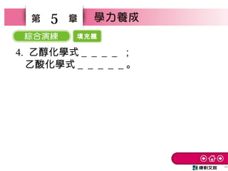 填充題
61
5
4. 乙醇化學式＿＿＿＿ ；
乙酸化學式＿＿＿＿＿。
 