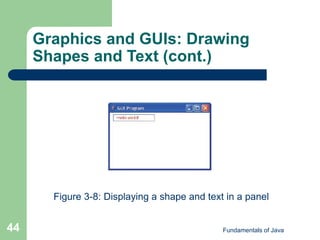 Fundamentals of Java
44
Graphics and GUIs: Drawing
Shapes and Text (cont.)
Figure 3-8: Displaying a shape and text in a panel
 