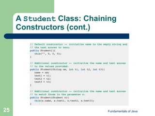 Fundamentals of Java
25
A Student Class: Chaining
Constructors (cont.)
 
