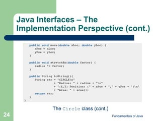 Fundamentals of Java
24
Java Interfaces – The
Implementation Perspective (cont.)
The Circle class (cont.)
 