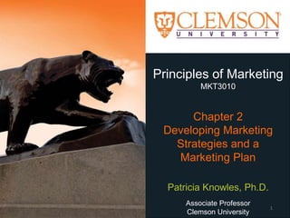Principles of Marketing
MKT3010
Chapter 2
Developing Marketing
Strategies and a
Marketing Plan
Patricia Knowles, Ph.D.
Associate Professor
Clemson University
1
 