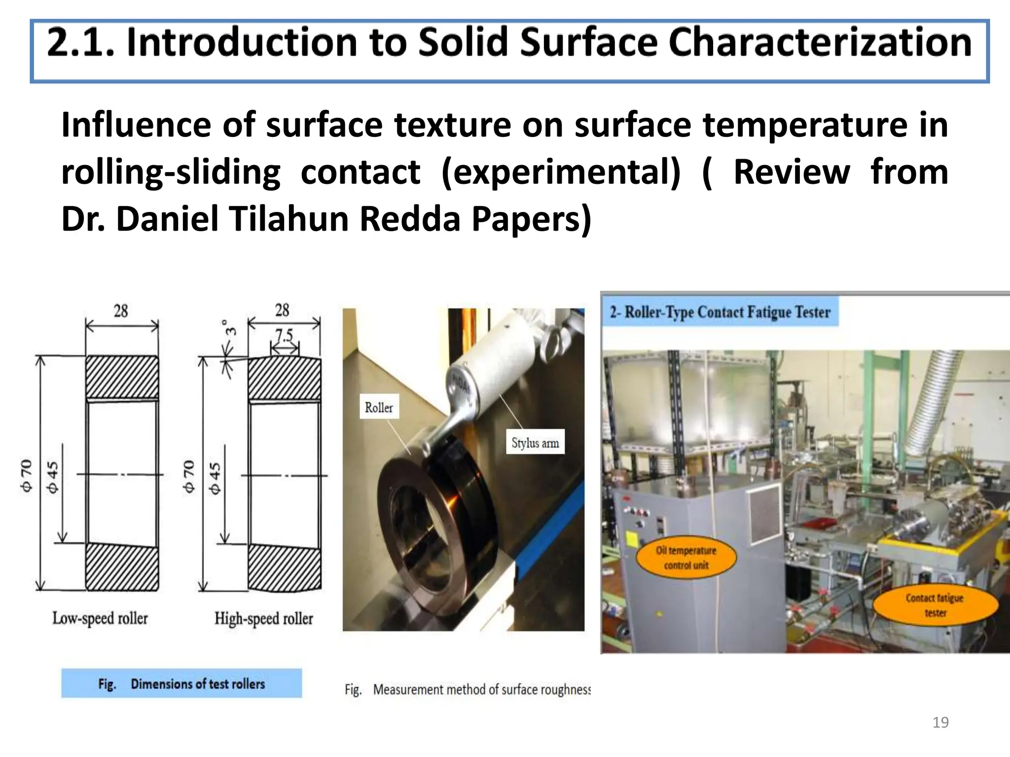19
Influence of surface texture on surface temperature in
rolling-sliding contact (experimental) ( Review from
Dr. Daniel Tilahun Redda Papers)
 