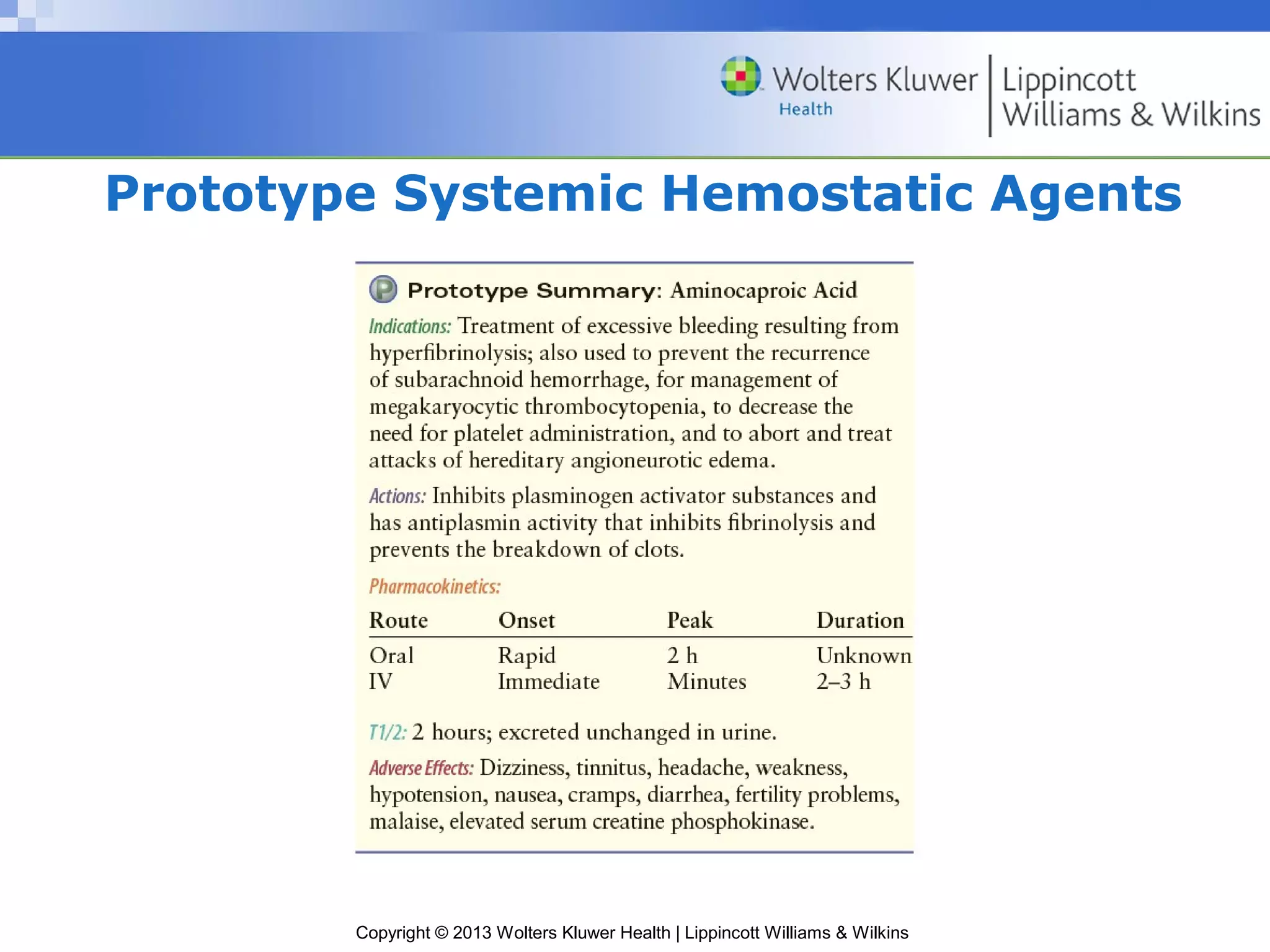 Copyright © 2013 Wolters Kluwer Health | Lippincott Williams & Wilkins
Prototype Systemic Hemostatic Agents
 