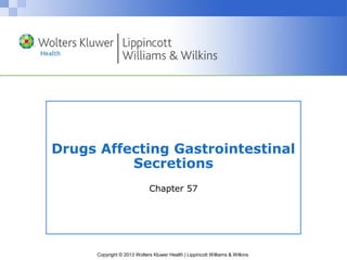 Copyright © 2013 Wolters Kluwer Health | Lippincott Williams & Wilkins
Drugs Affecting Gastrointestinal
Secretions
Chapter 57
 