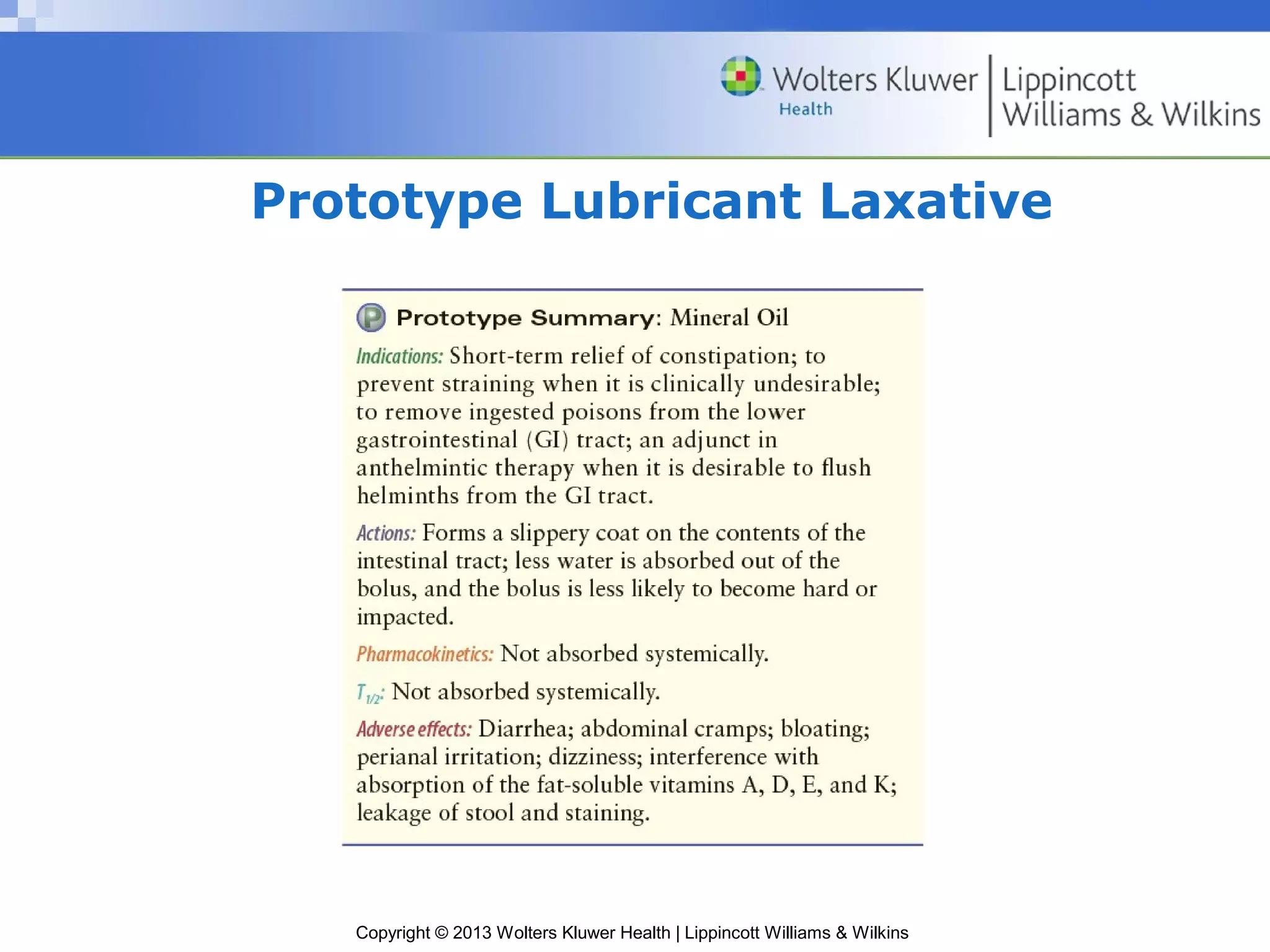 Prototype Lubricant Laxative 
Copyright © 2013 Wolters Kluwer Health | Lippincott Williams & Wilkins 
 
