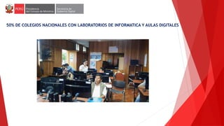 Monitoreo de Estudiantes
50% DE COLEGIOS NACIONALES CON LABORATORIOS DE INFORMATICA Y AULAS DIGITALES
 