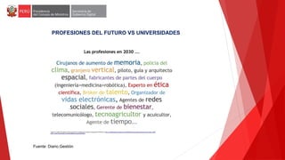 PROFESIONES DEL FUTURO VS UNIVERSIDADES
Fuente: Diario Gestión
 