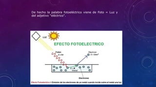 De hecho la palabra fotoeléctrico viene de Foto = Luz y
del adjetivo "eléctrico".