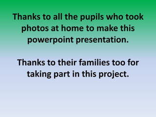 Thanks to all the pupilswhotook photos at home to makethispowerpointpresentation.Thanks to theirfamiliestoofor taking part in thisproject.