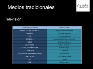 Medios tradicionales
Televisión:
 