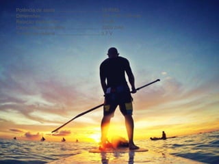 Potência de saída ................................ 15 RMS
Dimensões ........................................... 185 x 60 x 78 mm
Relação sinal-ruído .............................. 75 dB
Capacidade da bateria ........................ 3200 mAh
Tensão da bateria ................................ 3.7 V
 