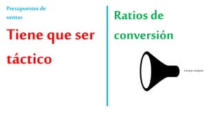 Presupuestos de
ventas
Tiene que ser
táctico
Ratios de
conversión
Losque compran
 