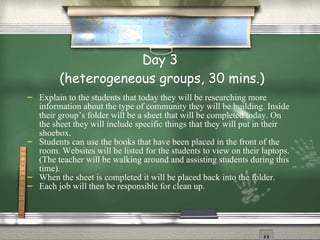 Day 3  (heterogeneous groups, 30 mins.) ,[object Object],[object Object],[object Object],[object Object]