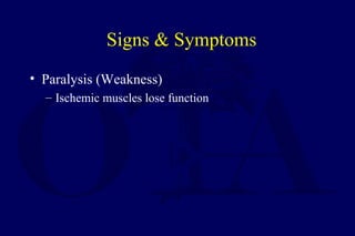 Signs & Symptoms
• Paralysis (Weakness)
– Ischemic muscles lose function
 