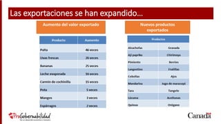 Fuente: SUNAT
Aumento del valor exportado Nuevos productos
exportados
Las exportaciones se han expandido…
 