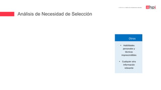 Análisis de Necesidad de Selección
| Certificación en Diseño de Competencias Laborales
• Habilidades
personales y
técnicas
imprescindibles
• Cualquier otra
información
relevante
Otros
 