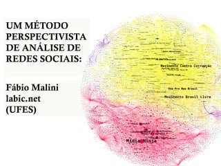 UM MÉTODO
PERSPECTIVISTA
DE ANÁLISE DE
REDES SOCIAIS:
Fábio Malini
labic.net
(UFES)
 
