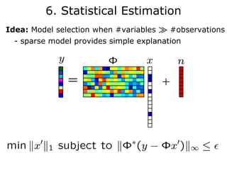 6. Statistical Estimation
Idea: Model selection when #variables À #observations
  - sparse model provides simple explanation
 