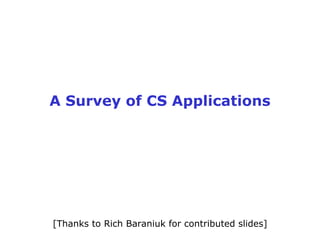 A Survey of CS Applications




[Thanks to Rich Baraniuk for contributed slides]
 
