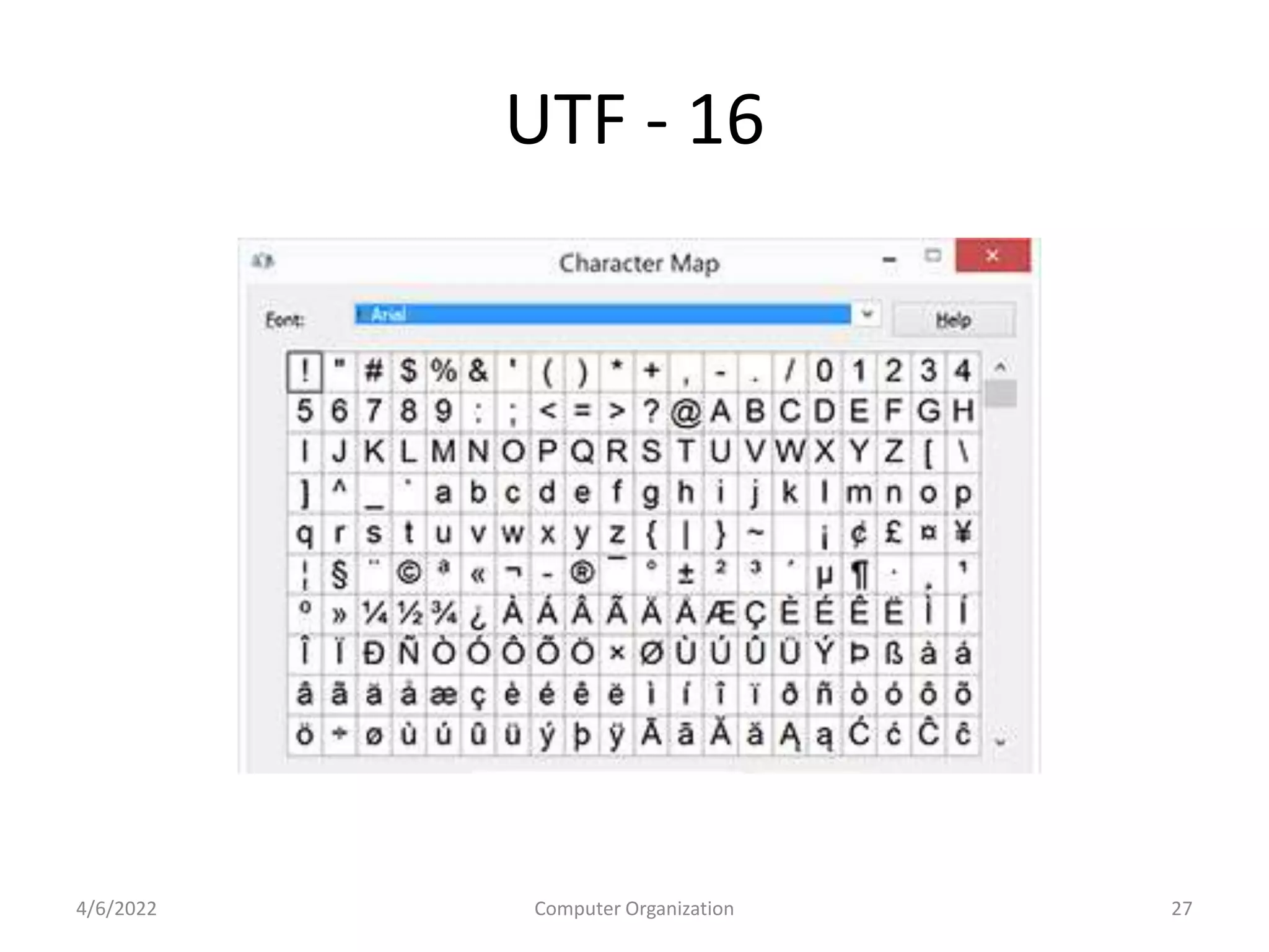 UTF - 16
4/6/2022 Computer Organization 27
 