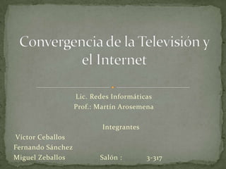 Lic. Redes Informáticas
                   Prof.: Martín Arosemena

                           Integrantes
Víctor Ceballos
Fernando Sánchez
Miguel Zeballos           Salón :        3-317
 