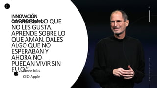 D
M 32
WWW.DANIELMAROTE.COM
“ARREGLALOQUE
NOLESGUSTA.
APRENDESOBRELO
QUEAMAN.DALES
ALGOQUENO
ESPERABANY
AHORANO
PUEDANVIVIR SIN
ELLO.”Steve Jobs
CEO Apple
INNOVACIÓN
CONPROPÓSITO
 