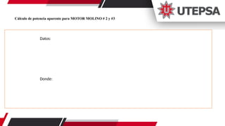 Cálculo de potencia aparente para MOTOR MOLINO # 2 y #3
Datos:
Donde:
 