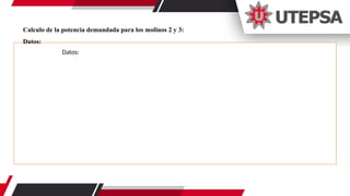 Calculo de la potencia demandada para los molinos 2 y 3:
Datos:
Datos:
 