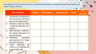 Descriptiva (se hace una descripción de la característica poseída o se selecciona aquella descripción que
mejor refleja la situación
 
