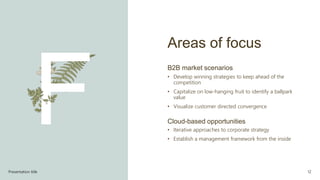 Areas of focus
B2B market scenarios
• Develop winning strategies to keep ahead of the
competition
• Capitalize on low-hang...