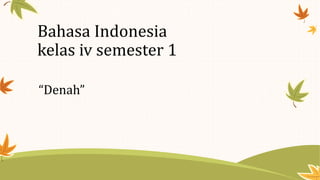 Bahasa Indonesia
kelas iv semester 1
“Denah”
 
