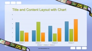 0
1
2
3
4
5
6
Category 1 Category 2 Category 3 Category 4
Series 1 Series 2 Series 3
Title and Content Layout with Chart
www.MsWordPowerPointExpert.com
 