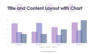 0
1
2
3
4
5
6
Category 1 Category 2 Category 3 Category 4
Series 1 Series 2 Series 3
Title and Content Layout with Chart
www.MsWordPowerPointExpert.com
 
