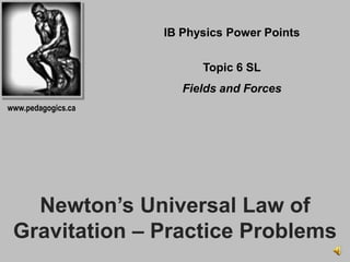 IB Physics Power Points Topic 6 SL Fields and Forces www.pedagogics.ca Newton’s Universal Law of Gravitation – Practice Problems 