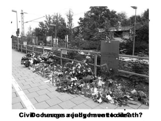 September the 12th 2009
A black day for civil courage in Germany
A Man tried to protect some children
tried to create a better world
tried to be a hero
He had to die for this attempt
Dominik Brunner
Do heroes really have to die?Civil courage a judgement to death?
 