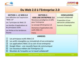 Du	
  Web	
  2.0	
  à	
  l'Entreprise	
  2.0	
  
    SECTION	
  1	
  :	
  LE	
  WEB	
  2.0	
                         SECTI...