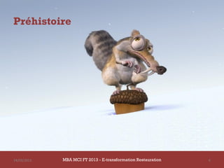Préhistoire




14/03/2013   MBA MCI FT 2013 - E-transformation Restauration   6
 